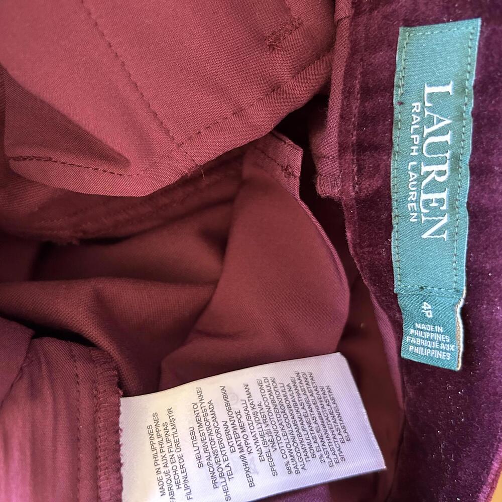 Lauren Ralph Lauren Burgundy Velvet Straight-Leg Trousers - Picture 4 of 4